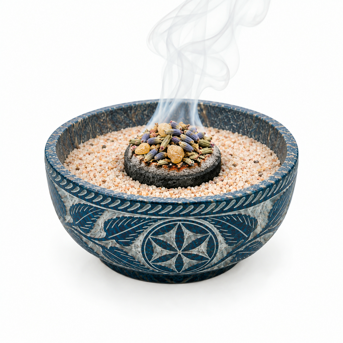 Räucherschale aus Speckstein – Orientalisches Design rauchblau