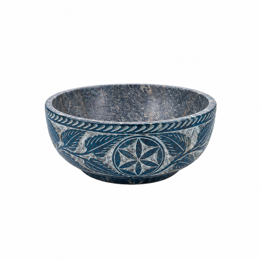 Räucherschale aus Speckstein – Orientalisches Design rauchblau