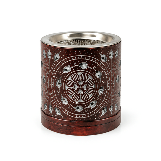 Räucherlampe mit Sieb aus Speckstein – Orientalisches Design, Weinrot-Violett