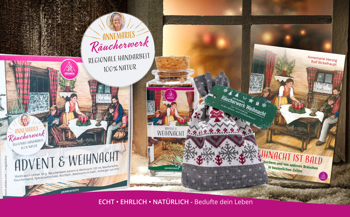 Advent & Weihnacht: Räucherwerk-Set, Buch „Weihnacht ist bald“, Räucherwerk im Glas